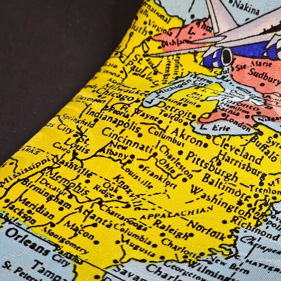 Fratello Handmade World Map Airplane Tie Made in Korea Excellent Preowned - Picture 3 of 5